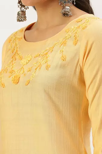 women's calf length round neck orange solid straight kurta