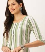 women's calf length round neck green striped straight kurta