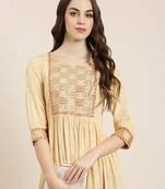 women's ankle length round neck yellow floral anarkali kurta