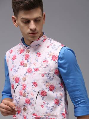 Men's Printed Pink Ethnic Nehru Jackets 2