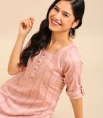 women's calf length round neck pink embellished straight kurta