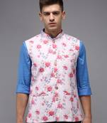 Men's Printed Pink Ethnic Nehru Jackets
