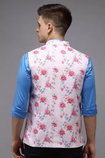 Men's Printed Pink Ethnic Nehru Jackets