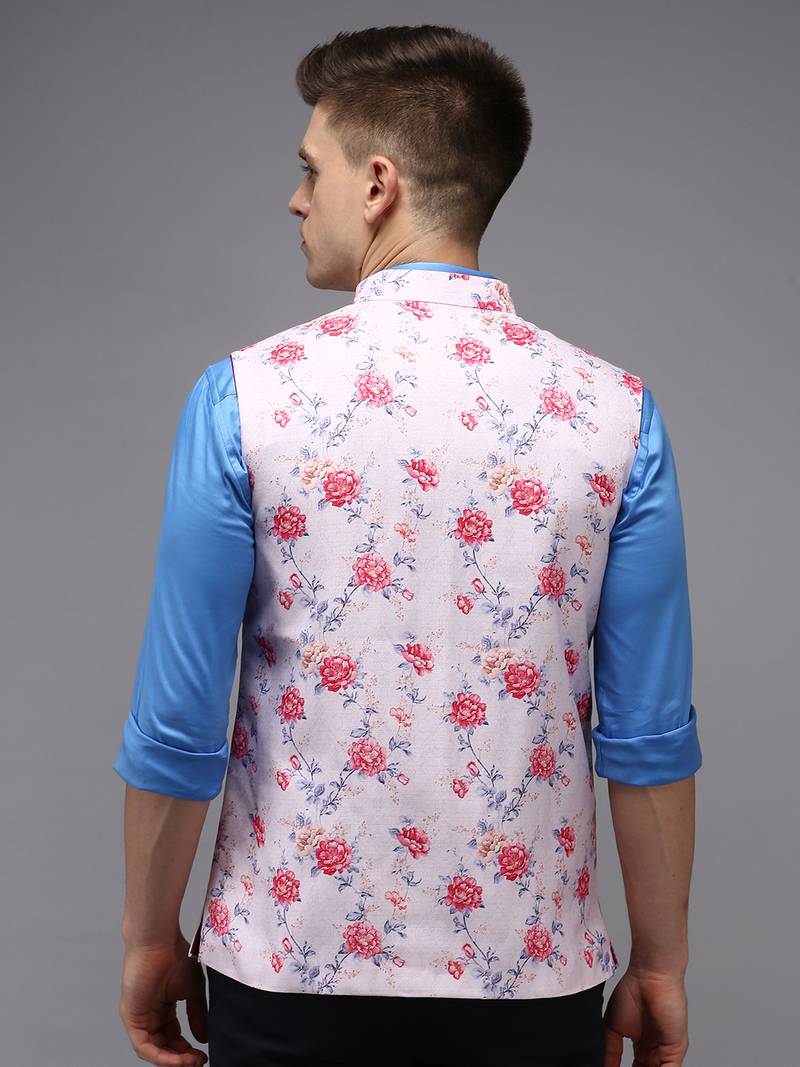 Men's Printed Pink Ethnic Nehru Jackets