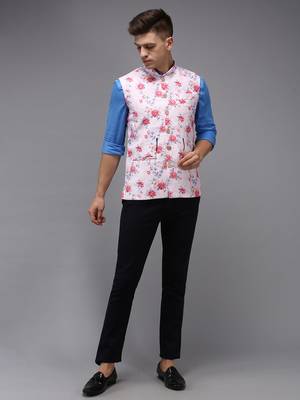Men's Printed Pink Ethnic Nehru Jackets 5