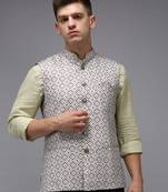 Men's Printed Fluorescent Green Ethnic Nehru Jackets