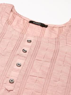 women's calf length round neck pink embellished straight kurta 2