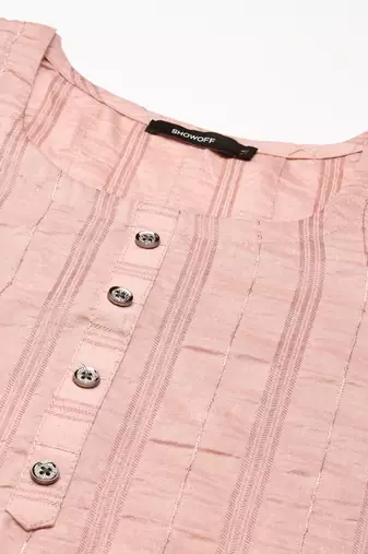 women's calf length round neck pink embellished straight kurta