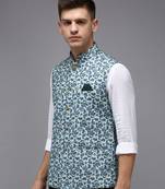 SHOWOFF Men's Printed Sea Green Ethnic Nehru Jackets