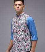 Men's Printed White Ethnic Nehru Jackets
