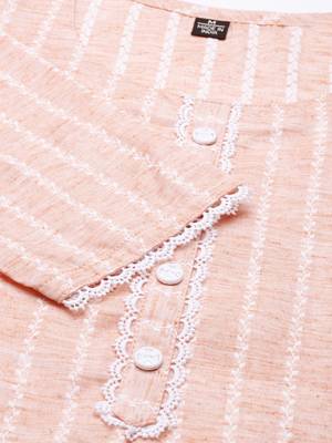 women's calf length round neck peach solid straight kurta 2