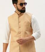 Men's Solid Mandarin Collar Peach Nehru Jacket