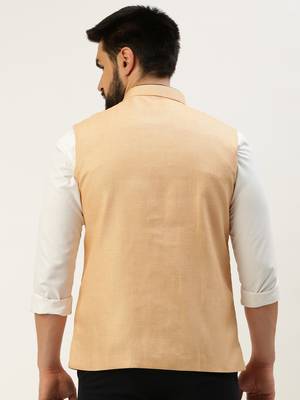 Men's Solid Mandarin Collar Peach Nehru Jacket 4