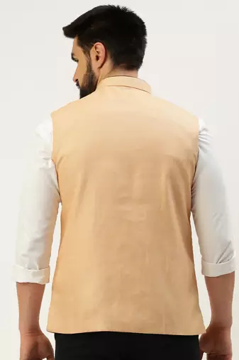 Men's Solid Mandarin Collar Peach Nehru Jacket