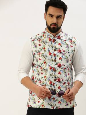 SHOWOFF Men's Printed Mandarin Collar Multi Nehru Jacket 1