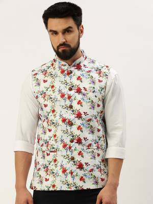 SHOWOFF Men's Printed Mandarin Collar Multi Nehru Jacket 2