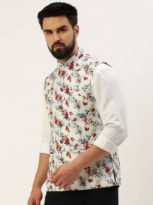 SHOWOFF Men's Printed Mandarin Collar Multi Nehru Jacket 3