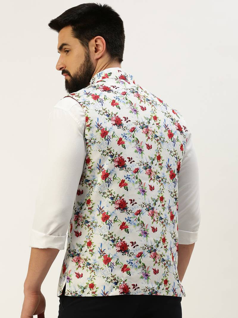 SHOWOFF Men's Printed Mandarin Collar Multi Nehru Jacket