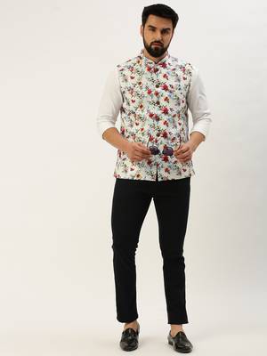 SHOWOFF Men's Printed Mandarin Collar Multi Nehru Jacket 5