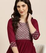 women's ankle length round neck magenta solid anarkali kurta