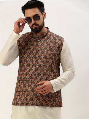 Men's Printed Mandarin Collar Multi Nehru Jacket 1