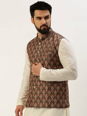 Men's Printed Mandarin Collar Multi Nehru Jacket 3