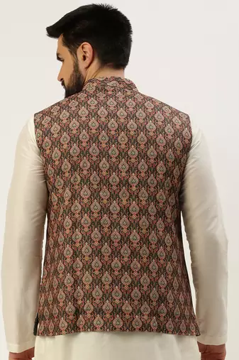 Men's Printed Mandarin Collar Multi Nehru Jacket