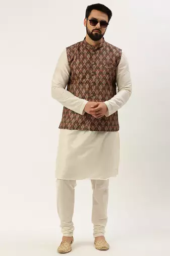 Men's Printed Mandarin Collar Multi Nehru Jacket