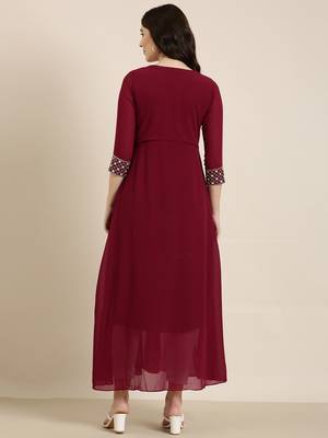 women's ankle length round neck magenta solid anarkali kurta 5