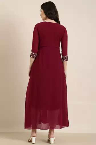 women's ankle length round neck magenta solid anarkali kurta