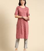 women's knee length scoop neck mauve woven design straight kurta