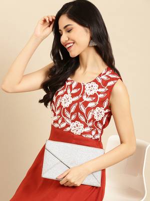 Showoff women's ankle length round neck rust solid anarkali kurta 1