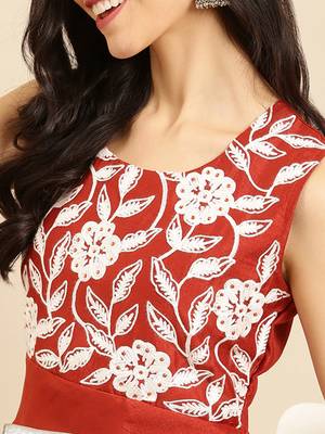 Showoff women's ankle length round neck rust solid anarkali kurta 5