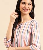 women's calf length round neck multi woven design straight kurta