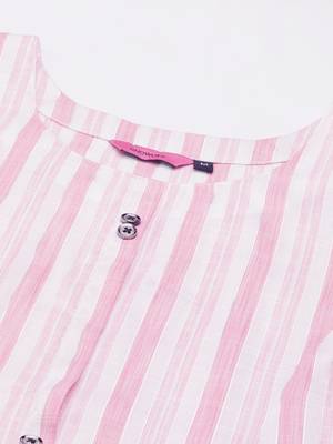 women's calf length round neck pink woven design straight kurta 2