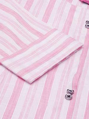 women's calf length round neck pink woven design straight kurta 3