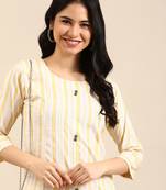 women's calf length round neck yellow woven design straight kurta