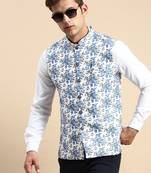 Men's Printed Mandarin Collar White Nehru Jacket