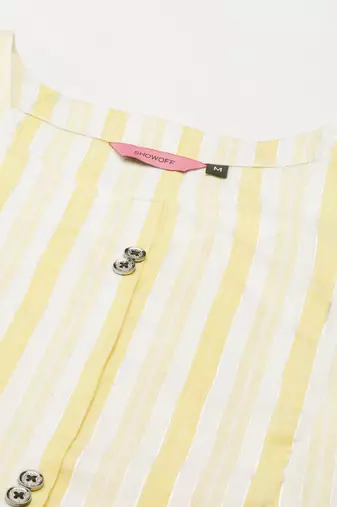 women's calf length round neck yellow woven design straight kurta