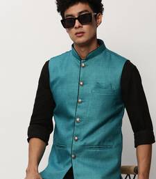 Men's Solid Blue Nehru Jackets