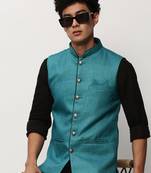 Men's Solid Blue Nehru Jackets