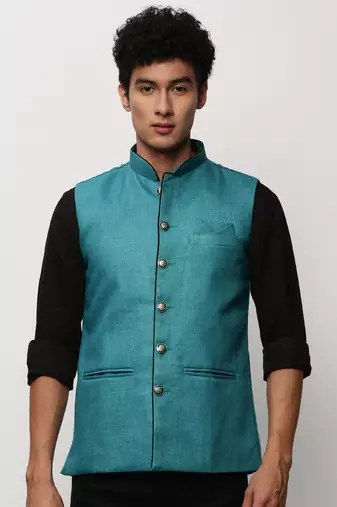 Men's Solid Blue Nehru Jackets