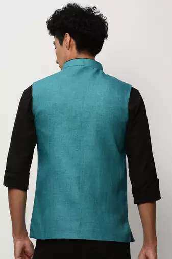 Men's Solid Blue Nehru Jackets