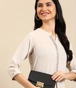 women's calf length mandarin collar off white solid straight kurta