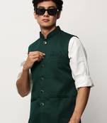 SHOWOFF Men's Solid Green Nehru Jackets