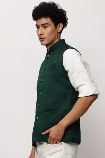 SHOWOFF Men's Solid Green Nehru Jackets