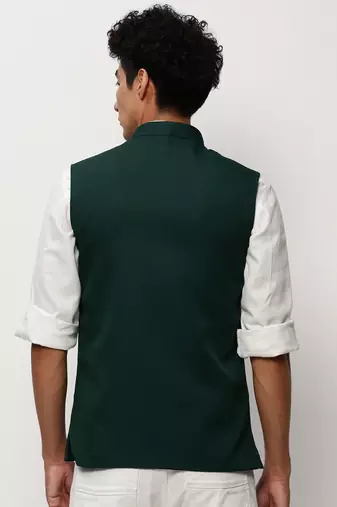 SHOWOFF Men's Solid Green Nehru Jackets