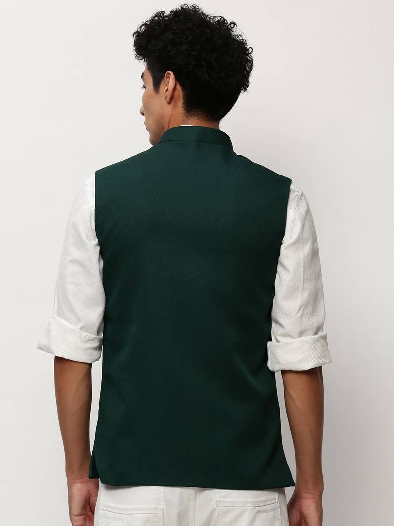 SHOWOFF Men's Solid Green Nehru Jackets