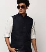 Men's Solid Navy Blue Nehru Jackets