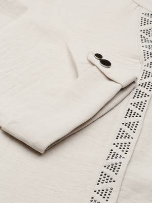 women's calf length mandarin collar off white solid straight kurta 3
